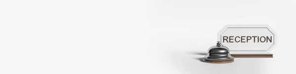 Длинный Пустой Баннер Серебряным Колоколом Табличкой Именем Белом Фоне Концепция — стоковое фото