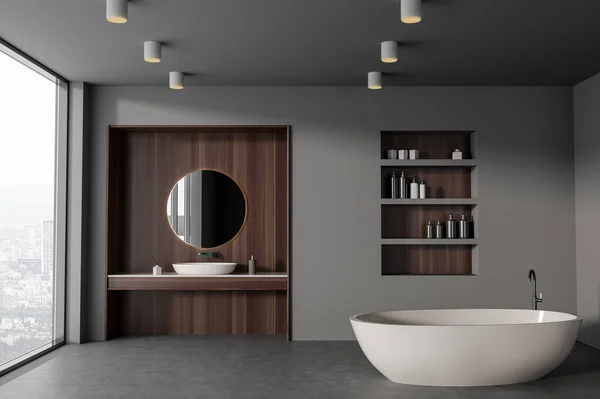 Interior Stylish Bathroom Gray Wooden Walls Concrete Floor Comfortable White — Stock Photo, Image