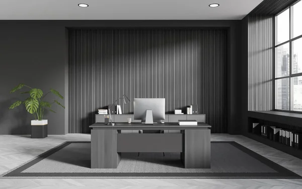 Interieur Des Stilvollen Ceo Büros Mit Grauen Und Dunklen Holzwänden — Stockfoto