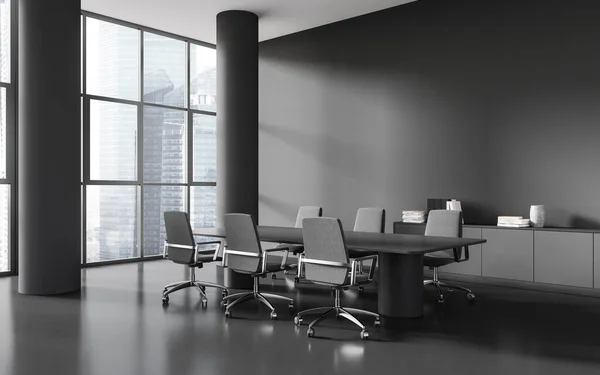 콘크리트 의자와 회의용 탁자가 사무실 회의실의 렌더링 — 스톡 사진