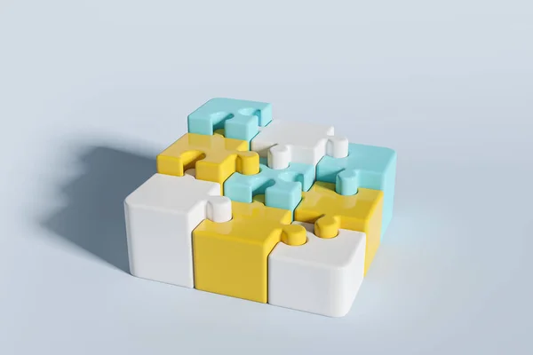 Coloridas Piezas Rompecabezas Que Conectan Una Figura Completa Concepto Plan — Foto de Stock
