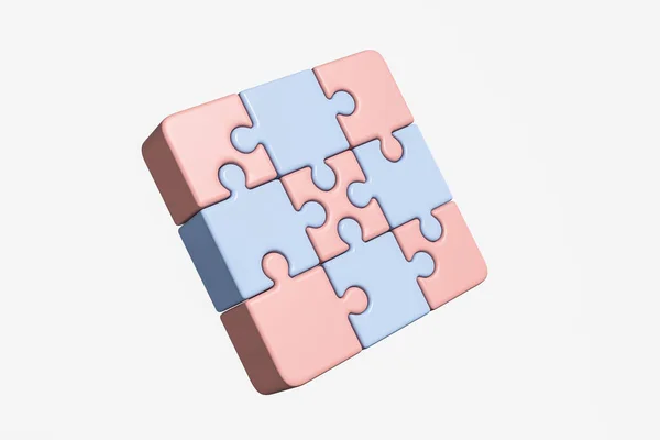 Puzzle Colorati Collegati Una Figura Completa Sfondo Bianco Concetto Idea — Foto Stock