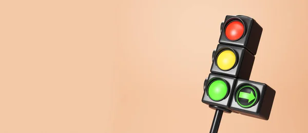 Світлофор Трьома Кольорами Додатковою Зеленою Стрілкою Вид Збоку Порожній Простір — стокове фото