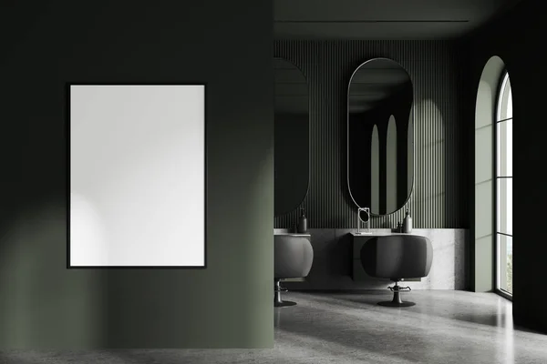 Dark Green Salon Interior Oval Mirrors Barbershop Green Armchairs Row — Stock Photo, Image