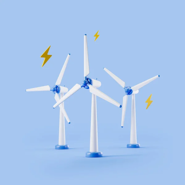 Windcentrale Met Bliksem Drie Turbines Blauwe Achtergrond Concept Van Groene — Stockfoto