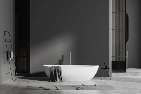 Front View Dark Bathroom Interior Empty Grey Wall Bathtub Concrete — Stock Photo, Image