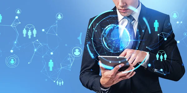 Businessman Using Gadget Hands Human Resources Online Management Mobile App — Stock Photo, Image