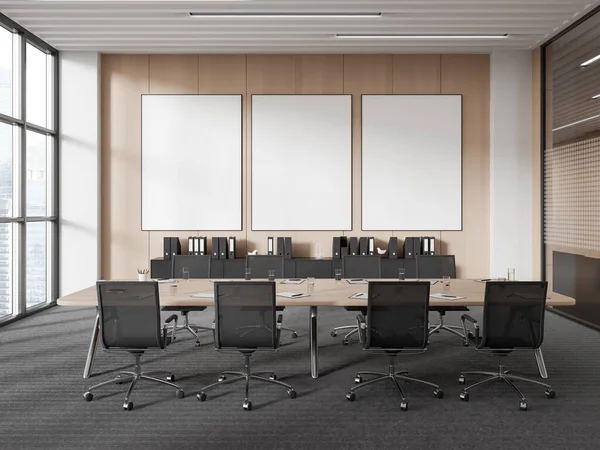 Stijlvolle Business Meeting Room Interieur Met Bestuur Fauteuils Dressoir Met — Stockfoto