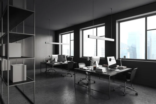 Interior Modern Open Space Office Gray Walls Concrete Floor Row — Stock Photo, Image