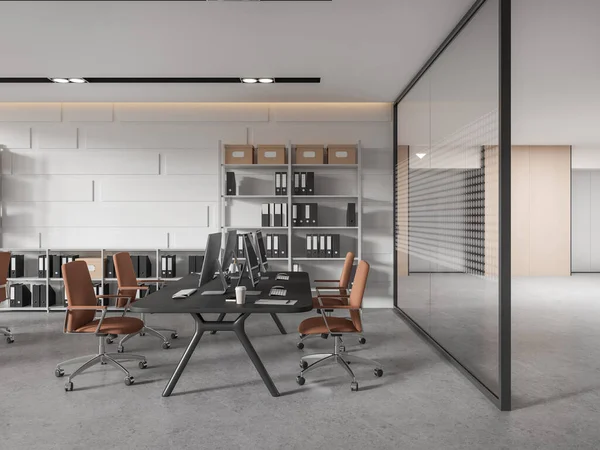 Modernes Coworking Interieur Mit Sesseln Und Monitor Auf Einem Tisch — Stockfoto