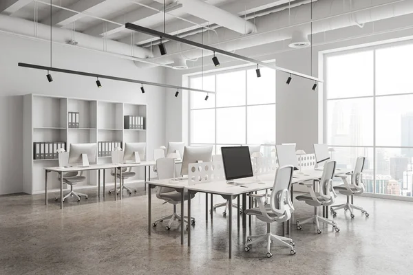 Stylish Open Space Office Interior Chairs Computer Desk Row Side — Stock Photo, Image