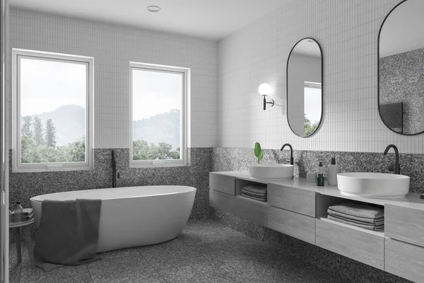 Moderno Tranquilo Casa Banho Interior Com Amenidades Modernas Charme Rústico — Fotografia de Stock