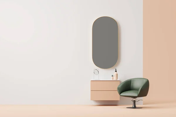 Interior Salão Branco Com Espelho Oval Cômoda Flutuante Poltrona Verde — Fotografia de Stock