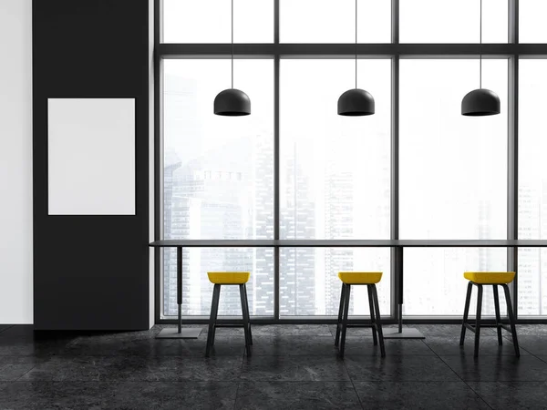 Stylish Cafe Interior Bar Chairs Row Long Table Panoramic Window — Stock Photo, Image