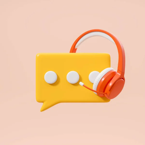 Kilátás Narancssárga Headset Közelében Fehér Sárga Beszéd Buborék Üzenet Ikon — Stock Fotó
