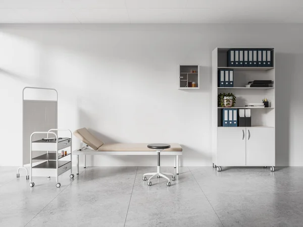 Interieur Einer Modernen Arztpraxis Mit Weißen Wänden Gefliestem Boden Bequemer — Stockfoto