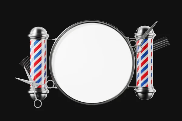 Vista Rodada Simular Cartaz Barbeiro Loja Com Postes Barbeiro Ferramentas — Fotografia de Stock