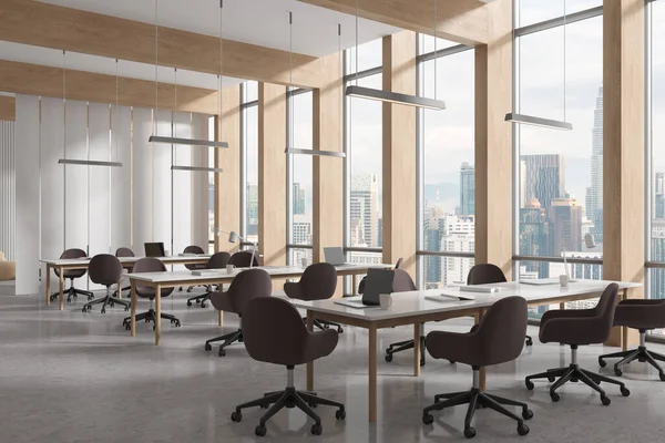 Ecke Eines Modernen Coworking Büros Mit Weißen Und Hölzernen Wänden — Stockfoto