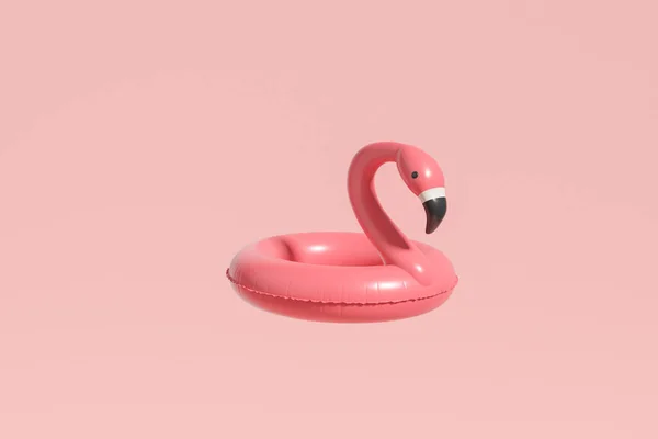 フラミンゴゴムリング ピンクの背景にスイミングプールインフレータブル夏のアクセサリー 休日の概念 3Dレンダリング — ストック写真