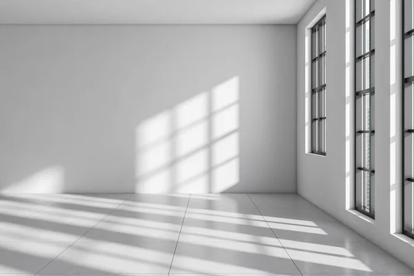 Bianco Interno Stanza Vuota Con Pavimento Cemento Piastrellato Luce Moderno — Foto Stock