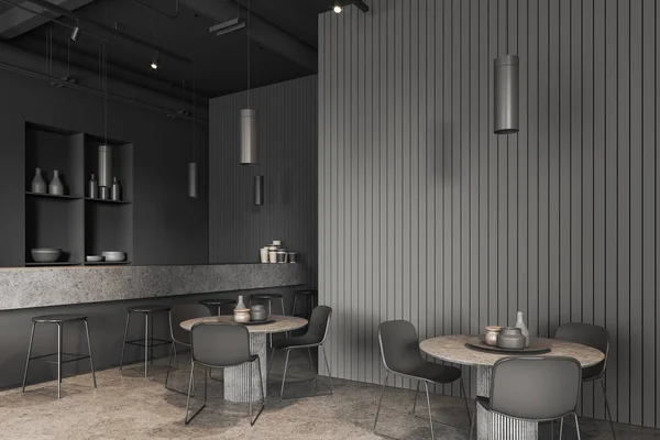 Corner Stylish Coffee Shop Gray Walls Concrete Floor Massive Gray — Stock Photo, Image