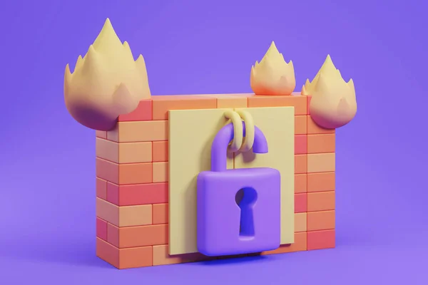 Zicht Brandende Firewall Met Open Hangslot Erop Concept Van Inbreuk — Stockfoto