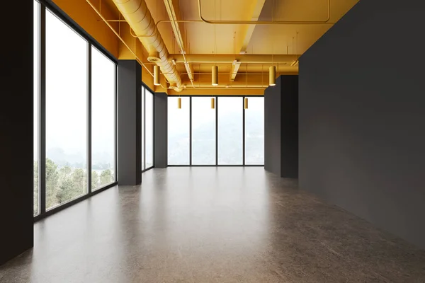 Interior Stylish Empty Office Hall Gray Walls Concrete Floor Yellow — Stock Photo, Image