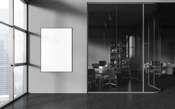 Interior Escritório Elegante Com Paredes Cinza Vidro Piso Concreto Sala — Fotografia de Stock