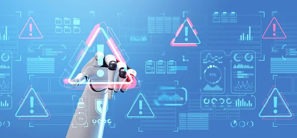 Koncepcja Sieci Cyberbezpieczeństwa Technologii Sztucznej Inteligencji Ręka Robota Pomocą Złośliwego — Zdjęcie stockowe