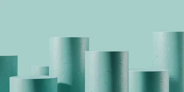 Set Van Blauwe Podium Sokkel Met Abstracte Schaduw Kopieer Ruimte — Stockfoto
