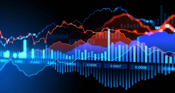 Ologramma Del Mercato Azionario Hud Forex Blu Rosso Con Numeri — Foto Stock