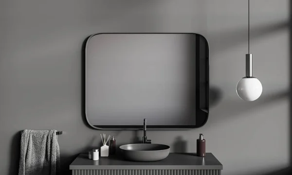Dark Bathroom Interior Sink Rectangle Mirror Scandinavian Washbasin Hotel Bathing — Stock Photo, Image