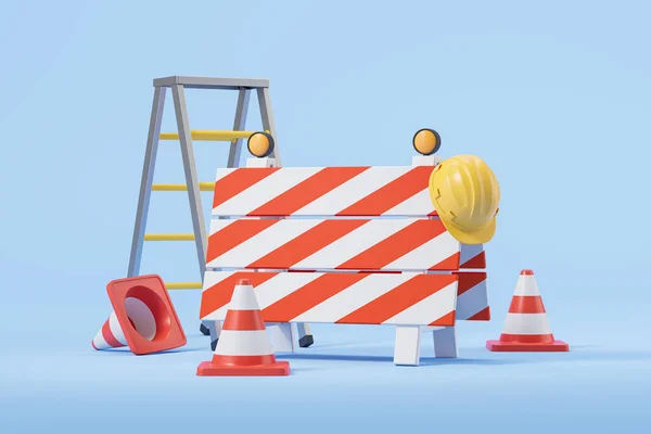 Red White Cones Stripped Barrier Hard Hat Building Road Construction — Stock Photo, Image