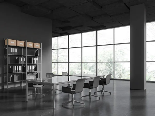Ecke Des Stilvollen Panorama Büro Besprechungsraums Mit Grauen Wänden Säulen — Stockfoto