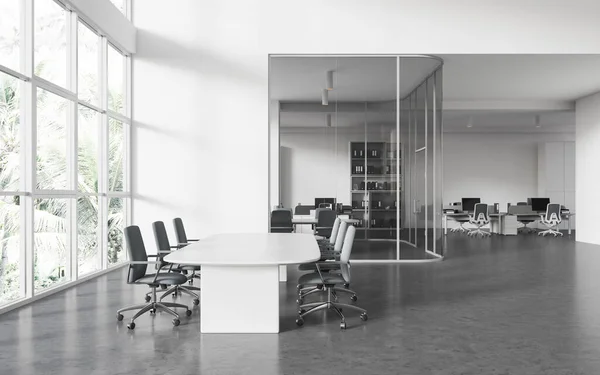 Interior Modern Office Meeting Room White Glass Walls Concrete Floor — Stock Photo, Image