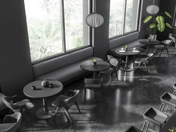 Kafeterya Manzarası Sandalyeler Duvar Boyunca Kanepesi Olan Masa Modern Mobilyaları — Stok fotoğraf