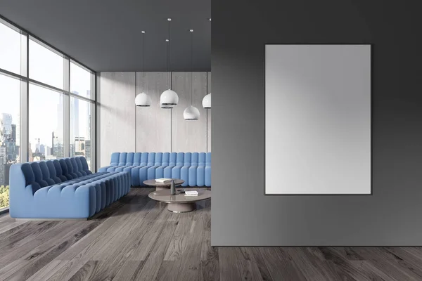 Koyu Renkli Bir Oturma Odası Mavi Kanepe Dekorasyonlu Bir Sehpa — Stok fotoğraf