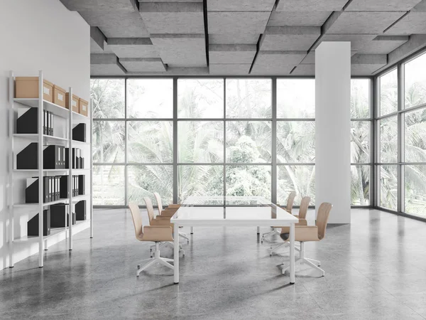 Intérieur Bureau Panoramique Moderne Salle Réunion Avec Murs Blancs Colonnes — Photo