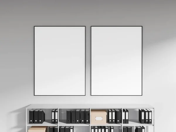 Blanco Interior Moderno Negocios Con Estante Minimalista Carpetas Cajas Diseño — Foto de Stock