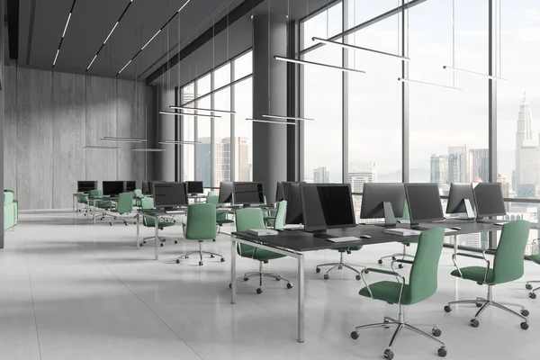 Office Coworking Interieur Mit Sesseln Und Reihe Seitenansicht Stilvolle Arbeitsecke — Stockfoto