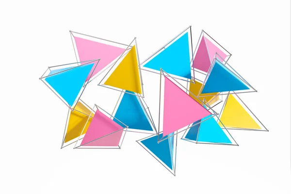 Piramidi Colorate Nello Spazio Astratto Galleggianti Figure Geometriche Disegno Astratto — Foto Stock
