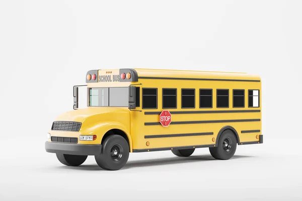 Klassieke Gele Schoolbus Met Rood Stopbord Zijaanzicht Kinderen Autobus Lege — Stockfoto
