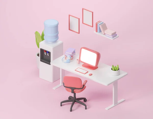 Top View Office Room Table Armchairs Mock Desktop Pink Background — Stock Photo, Image