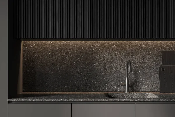 Comfortable Gray Kitchen Sink Standing Gray Countop Stylish Kitchen Gray — стоковое фото