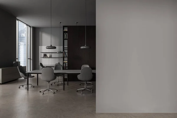 Interior Stylish Office Meeting Room Gray Walls Concrete Floor Two — Stock Photo, Image