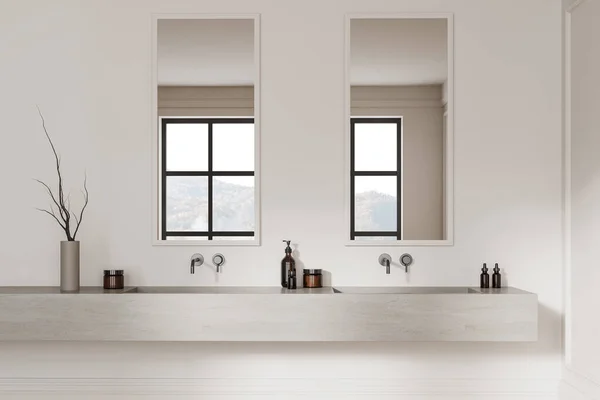 Minimalista Casa Banho Casa Branca Interior Com Parede Montado Pia — Fotografia de Stock