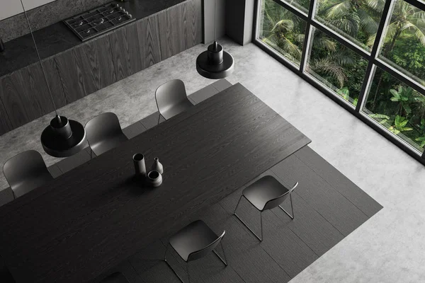Top View Stylish Kitchen Gray Walls Concrete Floor Comfortable Dark — Stock Photo, Image