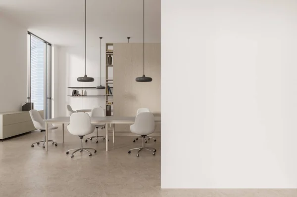 Interior Modern Office Meeting Room White Walls Concrete Floor Two — Stock Photo, Image