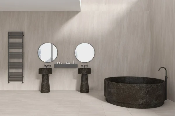 Elegante Cuarto Baño Interior Del Hotel Con Bañera Redonda Doble —  Fotos de Stock