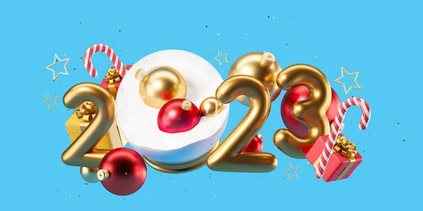 2023 Año Bola Vidrio Con Colorida Decoración Del Árbol Navidad — Foto de Stock